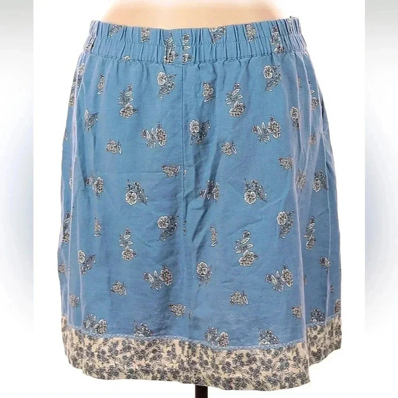 Ann Taylor LOFT Light Blue Floral Linen Blend Floral Skirt Stretch Waist Size XL - Picture 2 of 9